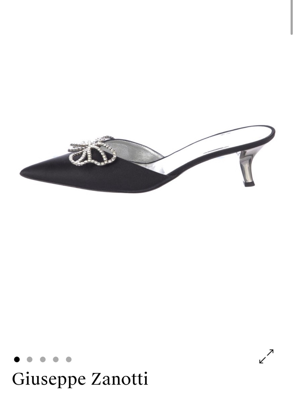 Giuseppe Zanotti Black Satin Pointed Heel with Crystal Butterfly Accent - Picture 3 of 5